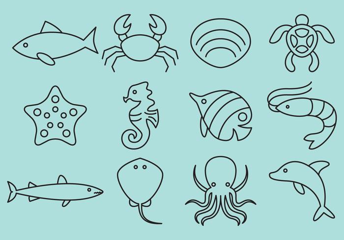 Sea Animals Line Icon Vectors