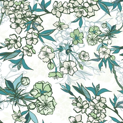 Seamless floral pattern with blossoming cherry or sakura vector