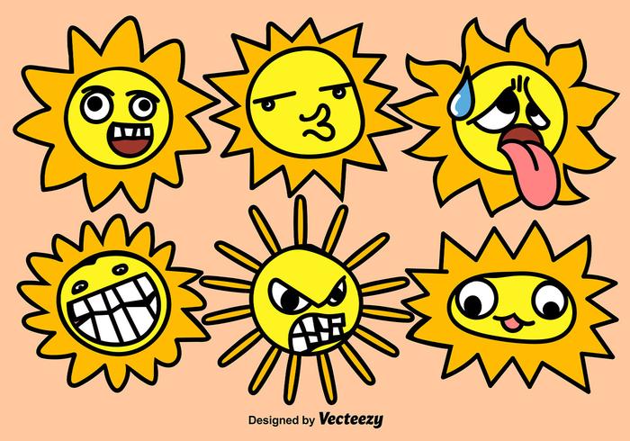 Set Of Funny Cartoon Suns With Faces vector
