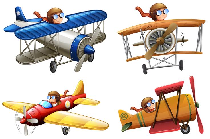 Set of pilot riding classic plane vector