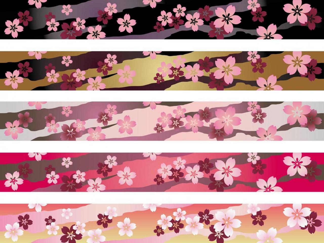 Set Of Seamless Japanese Traditional Pattern In Five Colors. vector