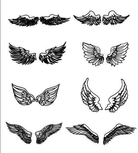 Set of Wings Hand Drawn vector