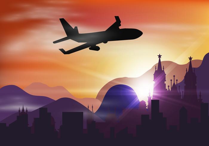 Silhouette Of Plane In Sunset vector