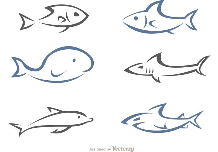 Simple Linear Sea Animals Vector