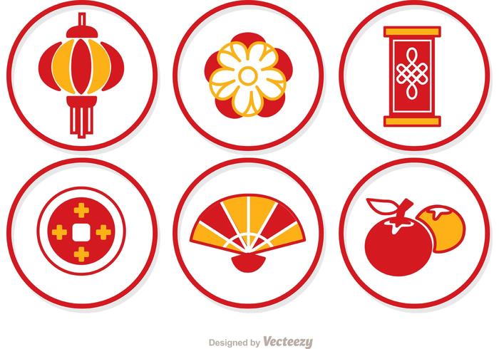 Simple Lunar New Year Circle Icons Vector