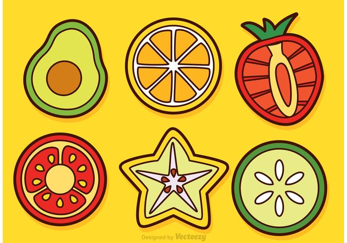Slices Of Fruits And Vegetable Vectors