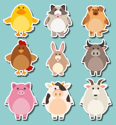 Sticker design for cute farm animals vector