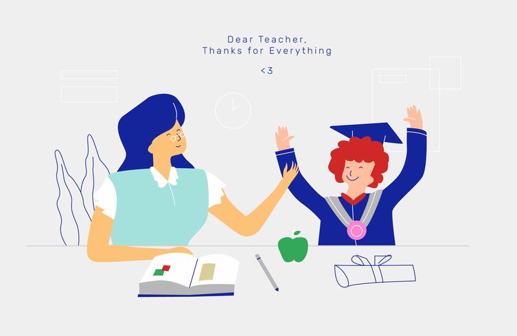 Teacher and Student Celebrate Teachers Day Vector Flat Illustration