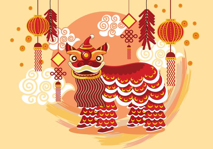 Traditional Chinese Lion Dance Festival Background vector