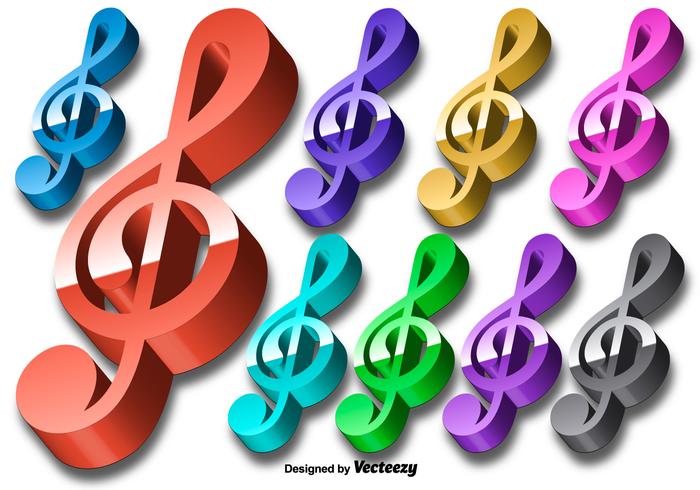 Vector 3D Colorful Violin Key Icon Set