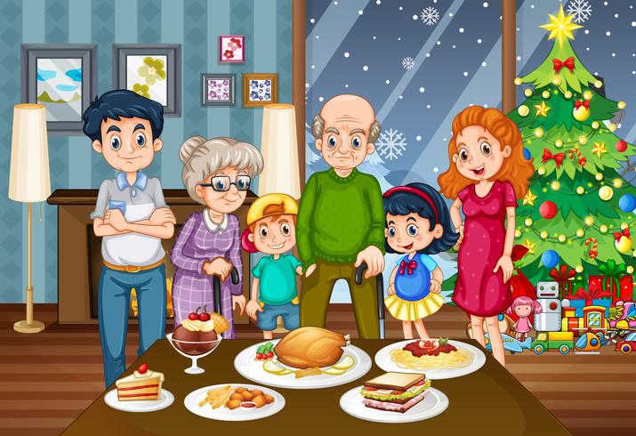 A big family at the dining table vector