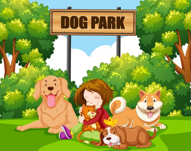 A girl with pet at the park vector