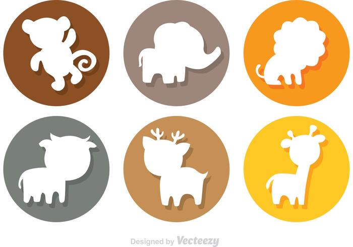 Animal Cartoon Silhouette Circle Icons vector