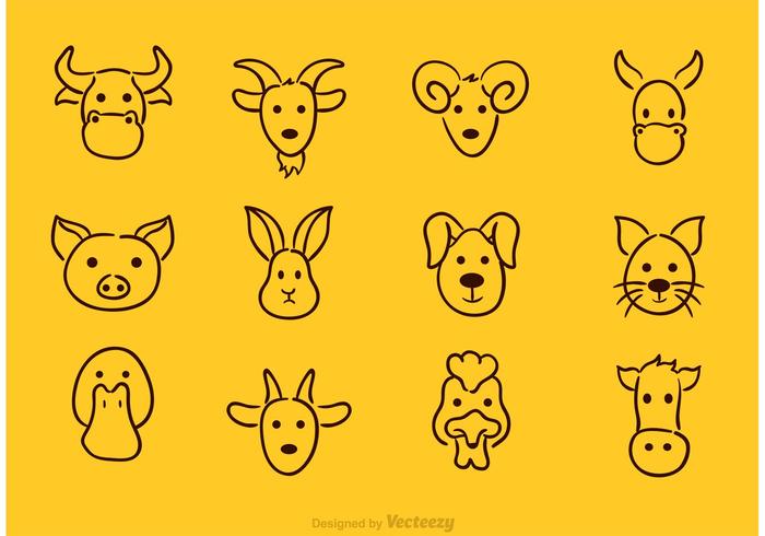 Vector Animal Face Drawing Icons