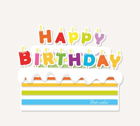 Birthday cake with candles. Paper cutout sticker. vector