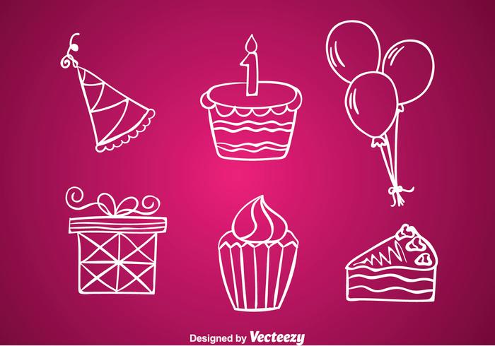 Birthday White Line Icons vector