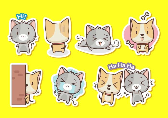Cat and dog stickers collection vector