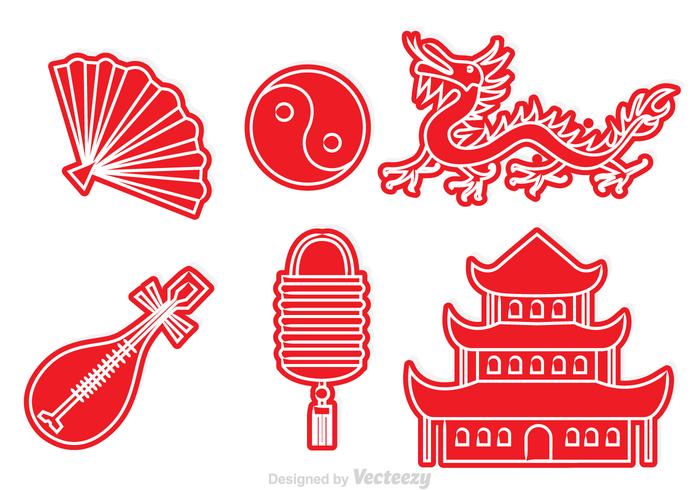 Chinese Culture Red Icons vector