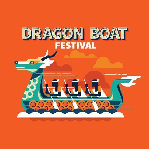 Competitive boat racing in the traditional Dragon Boat Festival vector