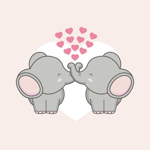 Couple elephant with pink hearts for Valentine's day. vector