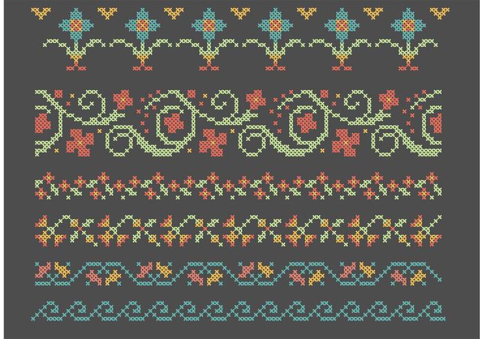 Cross Stitch Flower Border Set vector