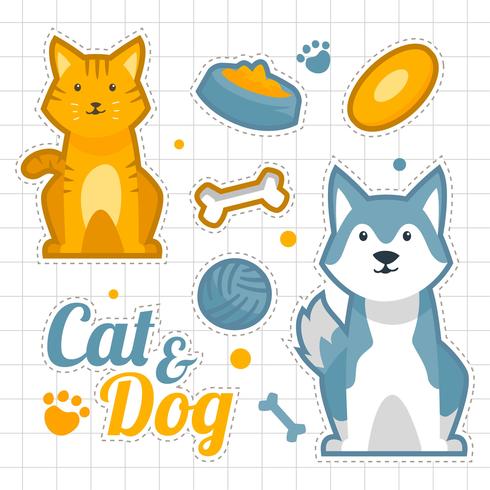 Cute Cat And Dog Sticker Set vector