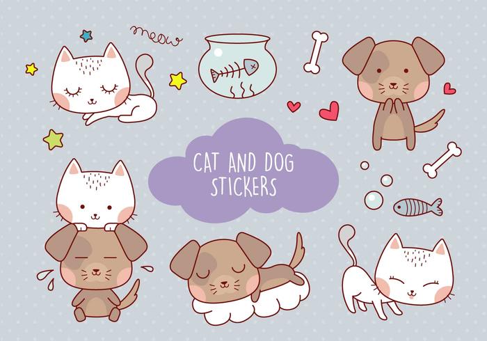 Cute Cat And Dog Sticker vector