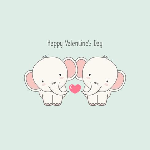 Cute couple Elephant fall in love. vector