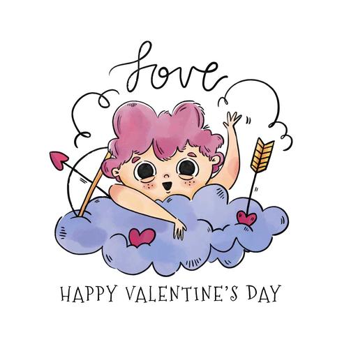 Cute Cupid Over Cloud With Elements Around To Valentine's Day vector