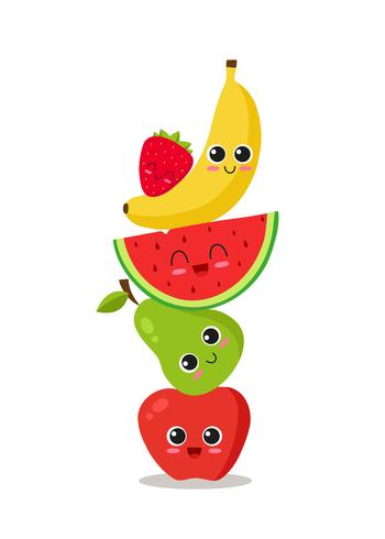 Cute fruits piled vector