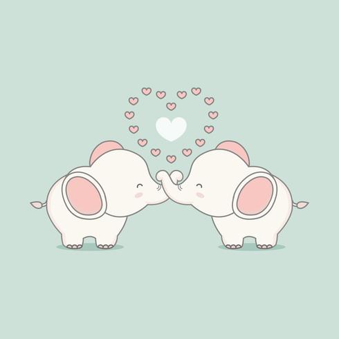 Cute pink elephant in love with hearts. Valentines day card. vector