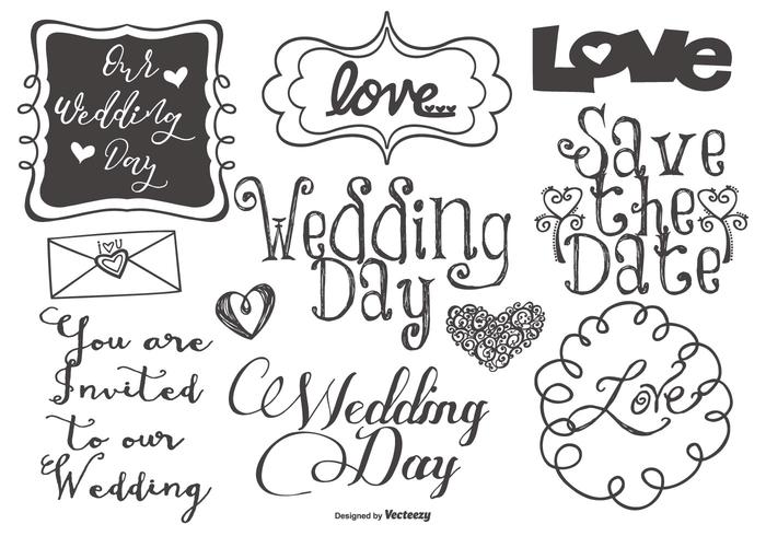 Cute Wedding Lettering and Doodles vector