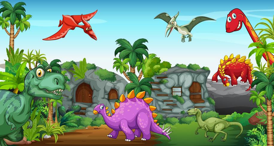 Dinosaurs in the park vector