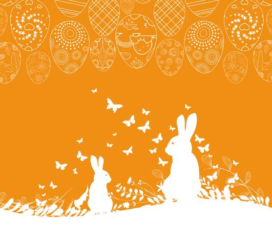 Easter greeting card with rabbit ornamental eggs background vector