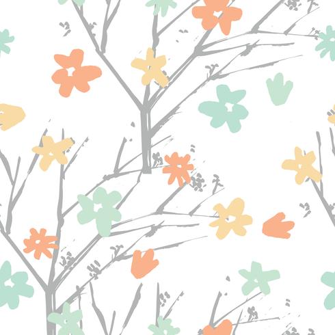 Vector floral pattern in hand drawn style with flowers and branc