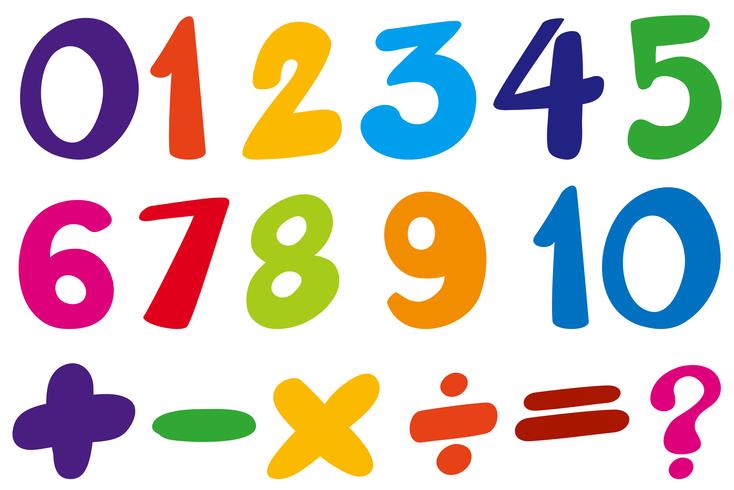 Font design for numbers and sign in colors vector
