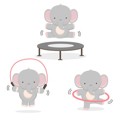 Funny elephant doing exercise.  vector