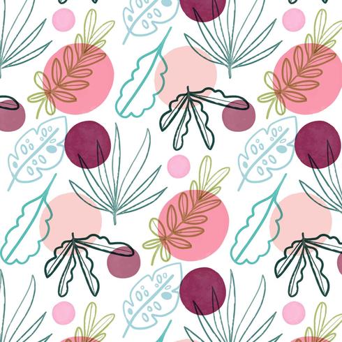 Girly Pattern With Leaves And Shapes vector