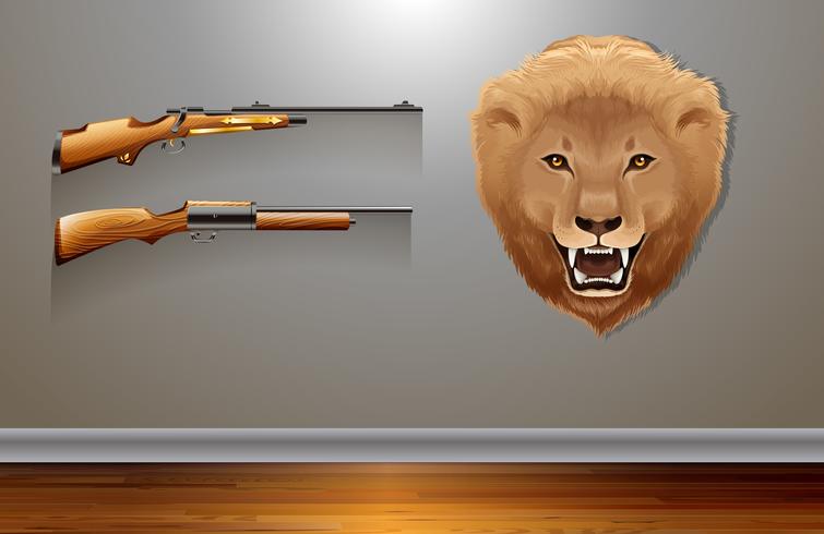 Hanging lion head on the wall vector