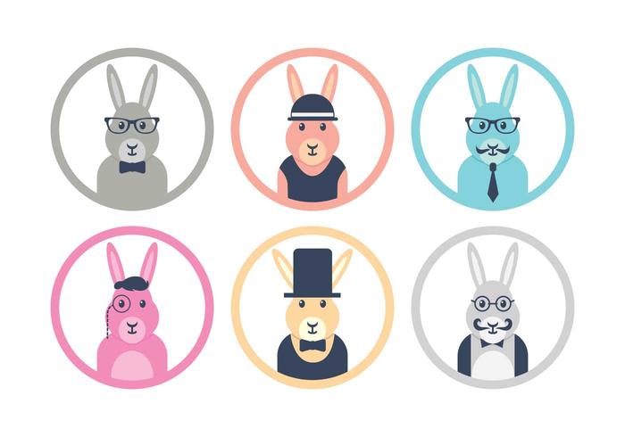 Hipster easter bunny icon set vector