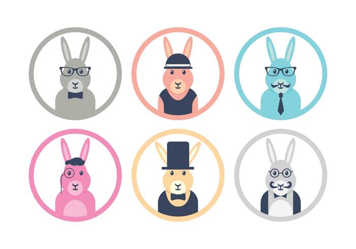 Hipster easter bunny icon set vector