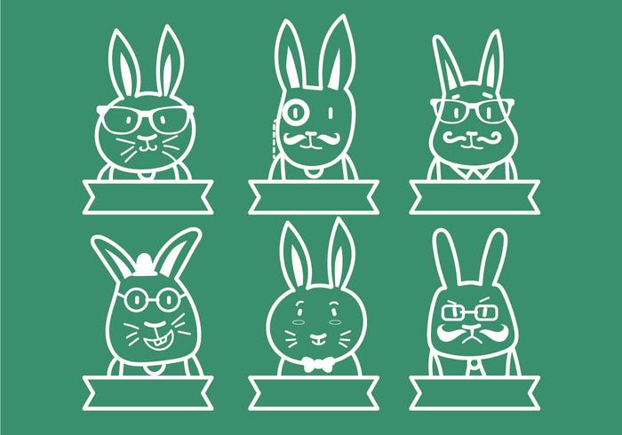 Hipster Easter bunny illustration set vector