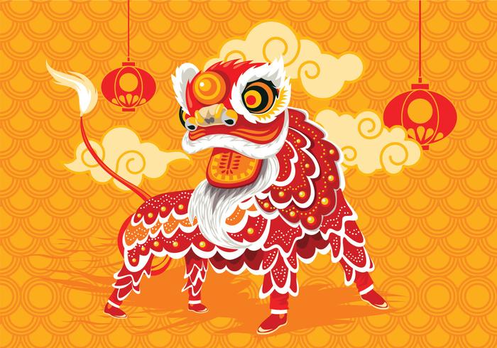 Vector Illustration Traditional Chinese Lion Dance Festival Background