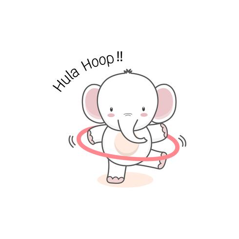 Little elephant playing hula hoop. vector
