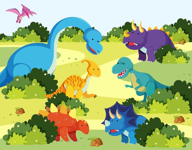 Many dinosaur in nature vector