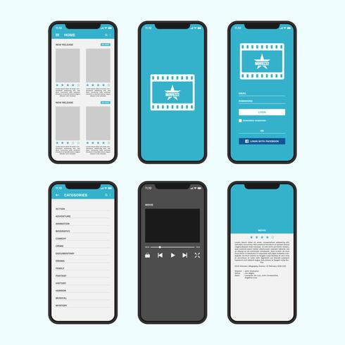 Online Movie Mobile App Gui Screens vector