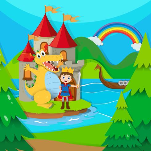 Prince and dragon in the fairy land vector