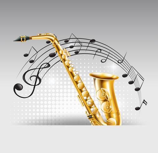 Saxophone with music notes in background vector