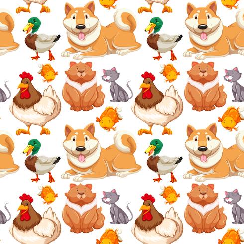Seamless background with many cute pets vector