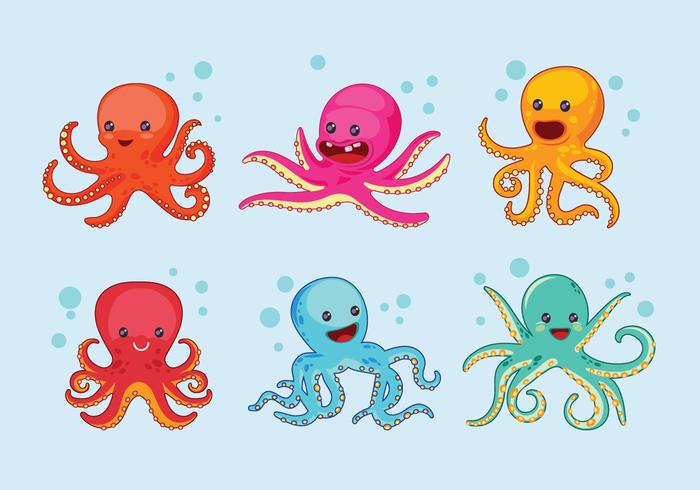 Set of Cute Octopus with Expression vector